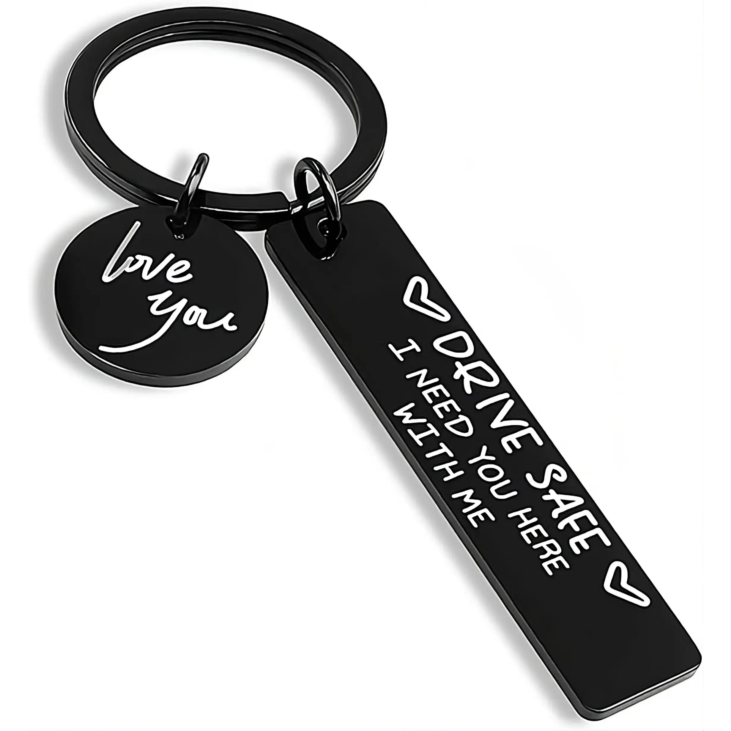 Drive Safe Keychain - 26 Letter Stainless Steel Keychain with Spanish Styles Double Ring, Daily Wear Gift for Boyfriend Husband on Valentine's Day Birthday Anniversary