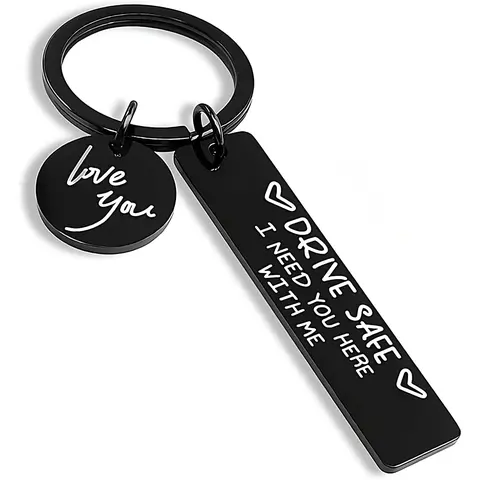 Drive Safe  - 26 Letter Stainless Steel  with Spanish Styles Double Ring Gift for Boyfriend Husband Valentine's Day Birthday Anniversary daily wear valentine dog Large Green Christmas Tree Topper Bow
