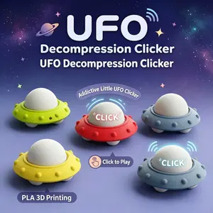 UFO Fidget Clicker Toy - 3D Printed Stress Relief Clicker, Portable Desk Fidget Keychain for Anxiety, ADD/ADHD, Office & School