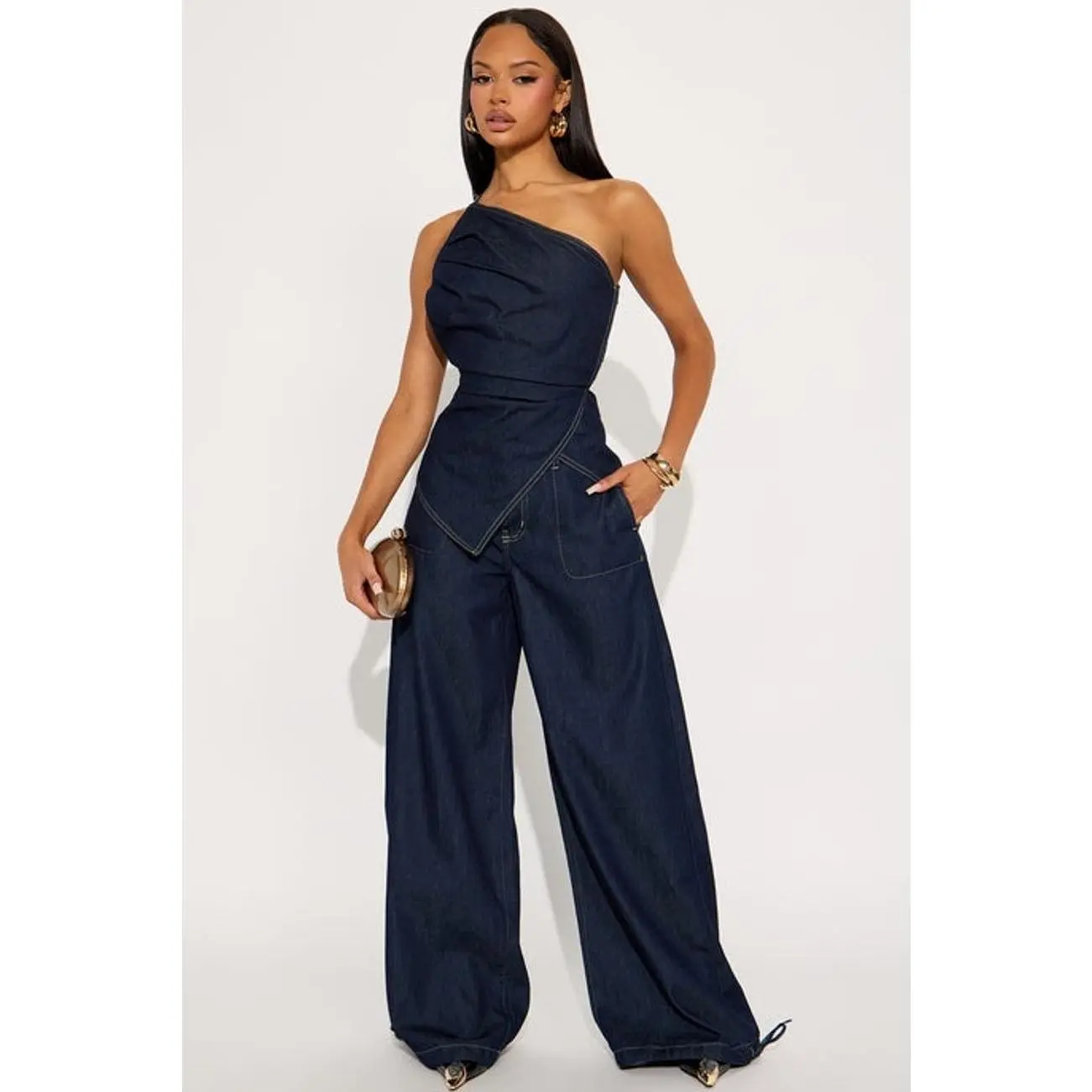 Jenni Dark Wash Wide Leg Pant Set -Dark Wash P