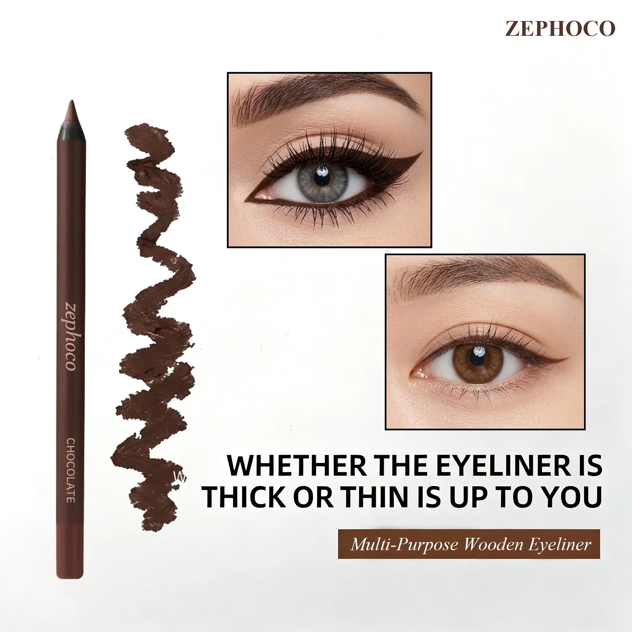 Zephoco Waterproof Chocolate Contour Eyeliner Pencil - 24HR Wear, Smudge-Resistant, Ultra-Smooth Creamy Glide, Precise Definition, Easy Application Makeup for Daily Wear, Night Out Looks, Smudge-Free, 24Hr Lasting