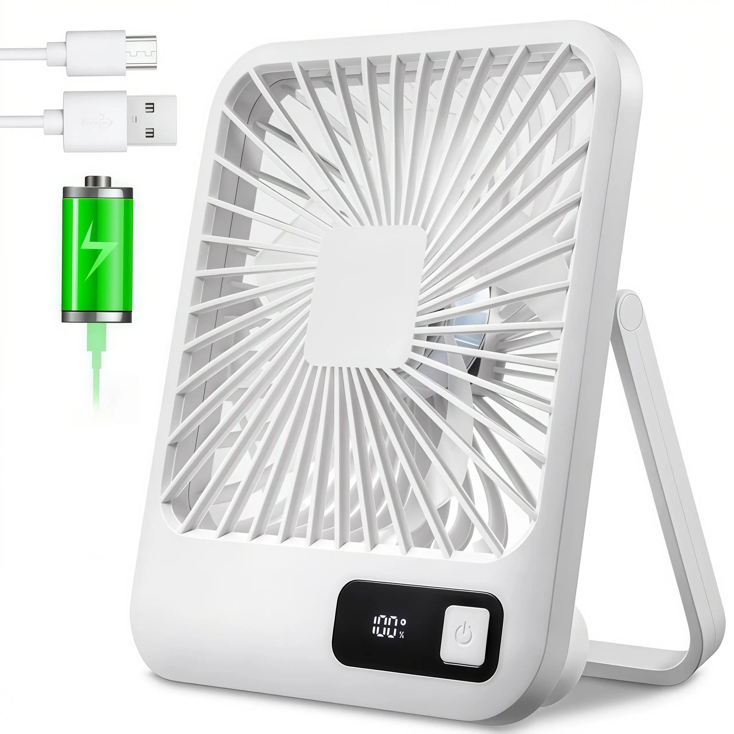 LMMAKE 1PC Portable USB Desk Fan - 5-Speed, 180° Adjustable, Ultra-Quiet, Rechargeable, Convertible to Hanging Mode, Multi-Directional Cooling for Offices, Bedrooms, Outdoor Spaces , Portable Fan