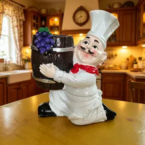 Charming Chef Theme Toothpick Holder with Wooden Bucket, Resin Material, No Power Needed, Ideal for Home and Party Decorations