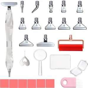 LEIYULY 25PCS Diamond Painting Pen, Diamond Painting Art Drill Bead Dot Pen Kit with 12 Threaded Metal Diamond Art Tips, 2 Storage Boxes,A 3X Magnifying Glass