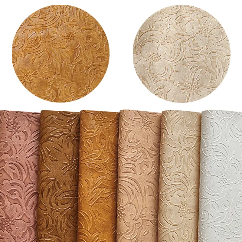 Vintage Floral Embossed Artificial Leather Fabric, 6 Pieces 8x12 inches Easy-to-Cut Synthetic Leather for Handmade Crafts, Hair Bows, Keychains, Fast Shipping via Overseas Warehouse