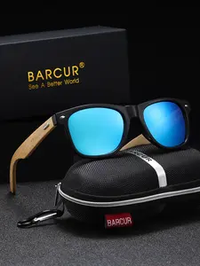 Barcur Polarized Tac Lens Protection Bamboo Wood Fashion Glasses, Lightweight Wooden Classic Square Eyeglasses, Geometric Design, All Seasons
