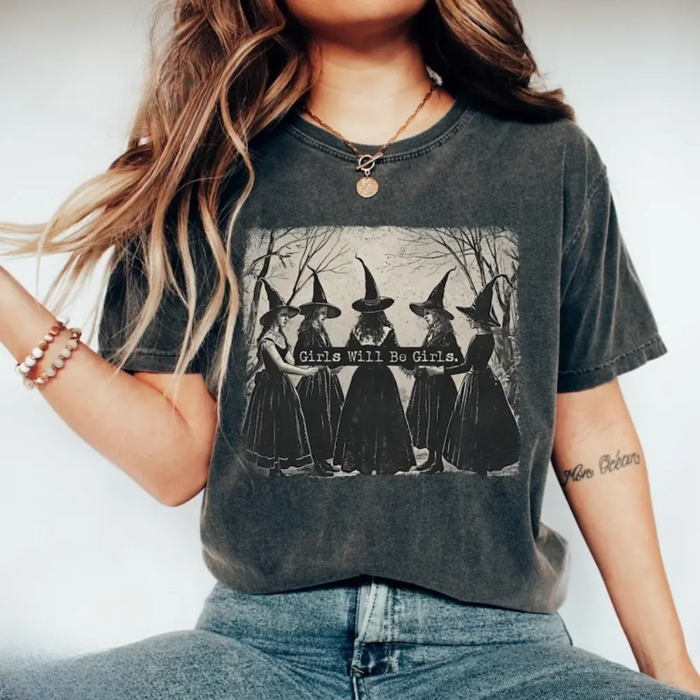 Vintage Girls Will Be Girls Witch Shirt, Funny Witch Vintage Shirt, Vintage Halloween Women Shirt, Witchy Vibes Shirt