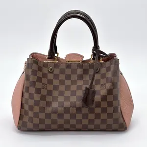 Pre-owned Louis Vuitton canvas Shoulder Bags Damier Ebene Cuir Taurillon Brittany Magnolia(MI4186)