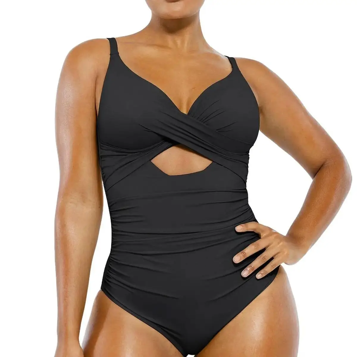 Shapellx Womens' Smart Sculpt Ribbed Cutout-Front Shaping Swimsuit