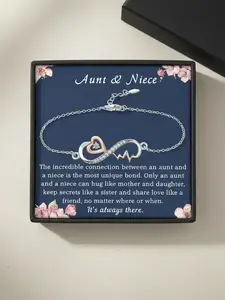 Aunt Niece Heartbeat Bracelet Set with Card and Gift Box, Birthday and Christmas Gift for Aunt and Niece, Heart Charm Bracelet