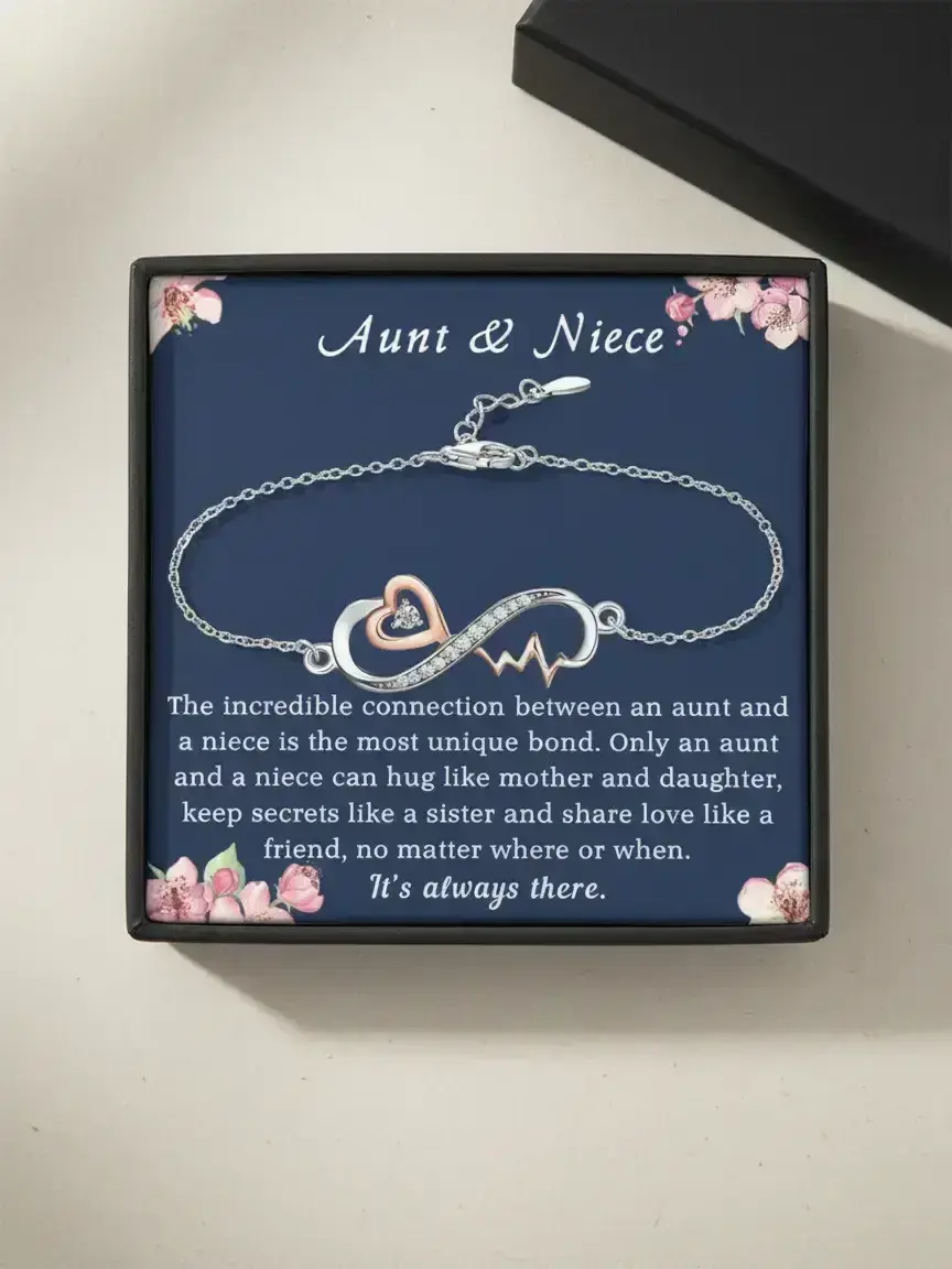 Aunt Niece Heartbeat Bracelet Set with Card and Gift Box, Birthday and Christmas Gift for Aunt and Niece, Heart Charm Bracelet, Heart Bracelets, Hand Chain Jewelry, Jewelry Gifts