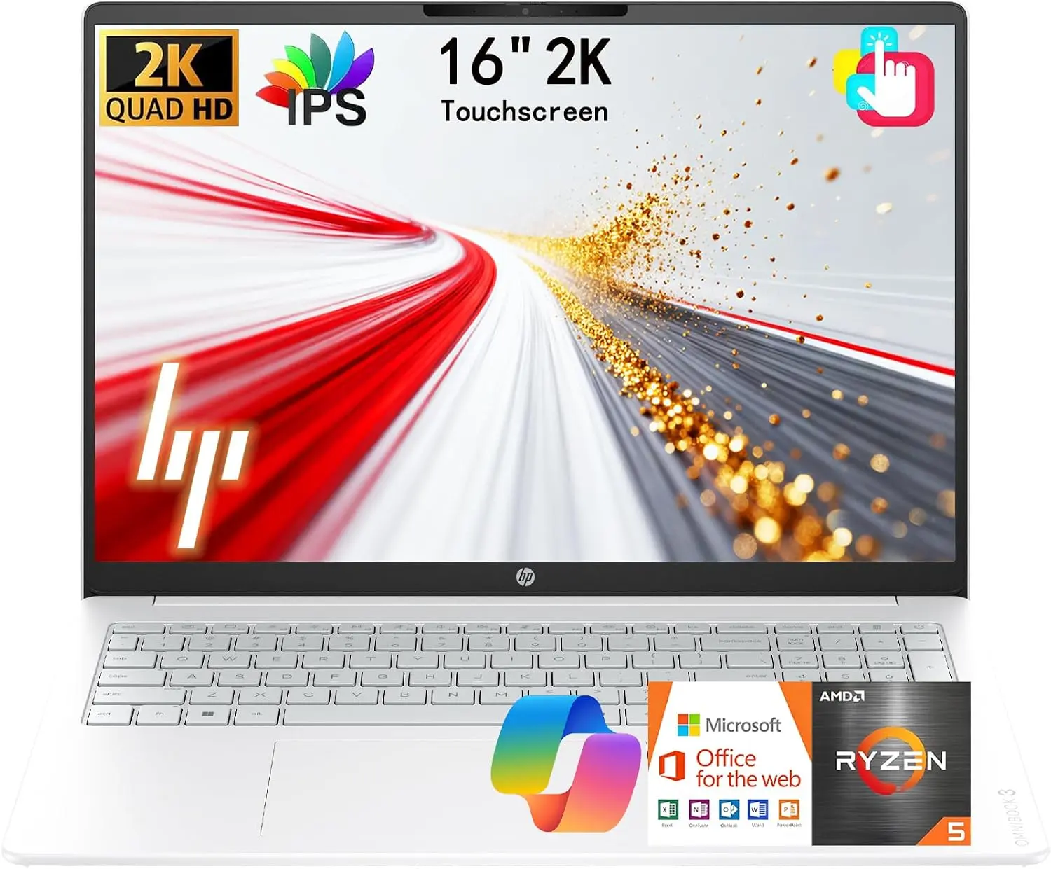 HP OmniBook 16" 2K WUXGA Touchscreen Laptop Computer • Next Gen AI PC • Latest AMD Ryzen 5 CPU • 8GB RAM • 256GB SSD • Long Battery Life • Copilot Key • Windows 11 with Office 365 for Web