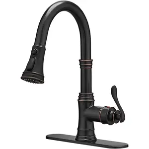 Oil Rubbed Bronze Kitchen Faucet with Pull Down Sprayer 3 Spray Modes  Single Handle Antique Brass Sink Faucet 1 or 3 Hole with Deck Plate  Lines for Farmhouse Camper Rv Bar