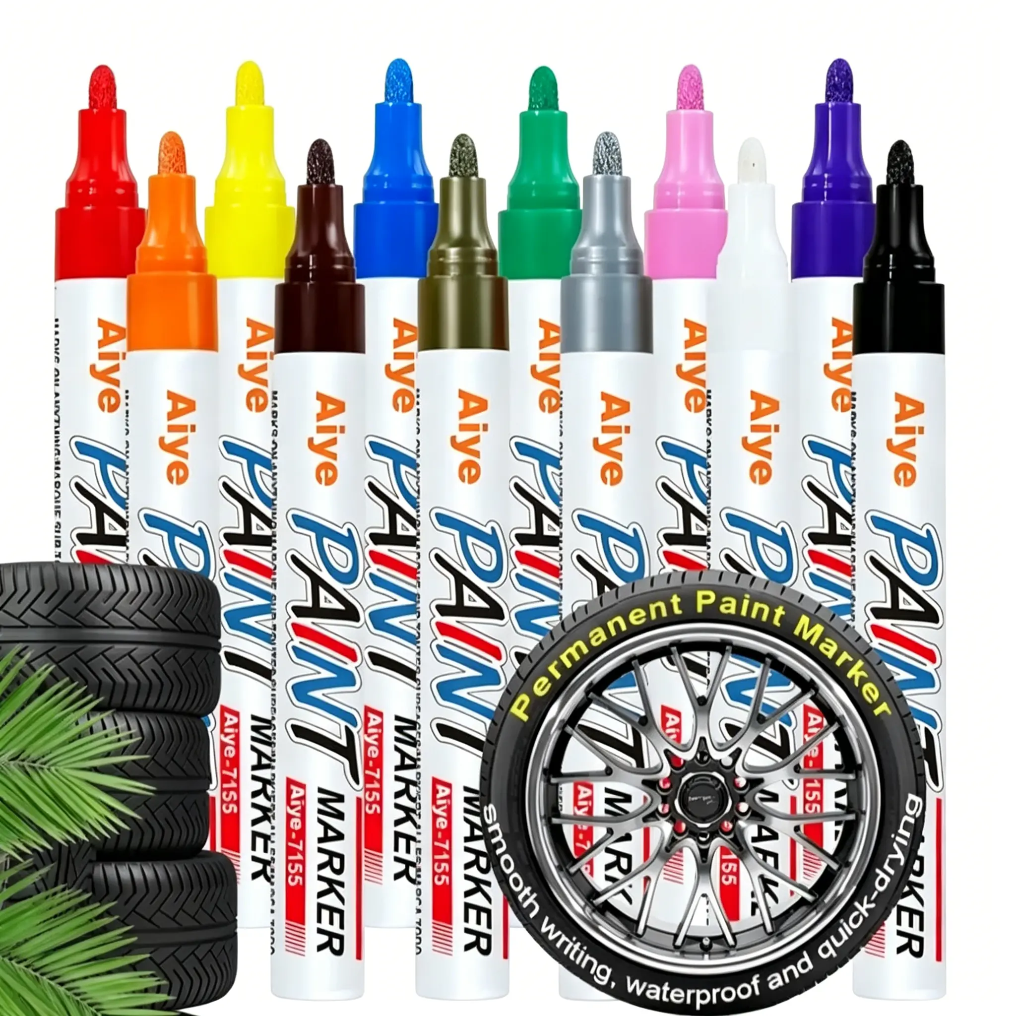 12Colors Waterproof Car Wheel Tire Paint Pen - Permanent Marker for Rims,Tires, Auto Parts, Metal, Wood, Plastic, Rock, Canvas, Glass, Rubber - Tire Paint Pen for Auto Repair Shops