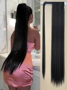 32 Inch Extra long Straight Wrap Around Ponytail Synthetic Fake Ponytail Soft Clip-In Hair Extensions Ponytail Women's Daily Wear Holiday Party Wear Halloween Christmas Synthetic Soft Hairpieces