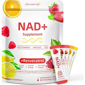 NAD+ Supplement Powder with Nicotinamide Riboside Resveratrol & Liposomal PQQ for Energy Cellular Health & Anti-Aging Support, Sugar-Free Non-GMO, 5 Flavors, 30 Stickpacks