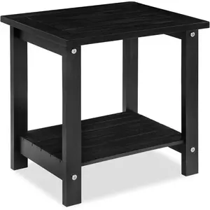 Solid Acacia  Side Table with 2-Tier Storage, Weather-Resistant Outdoor Indoor End Table, Black Rustic Color Night Stand