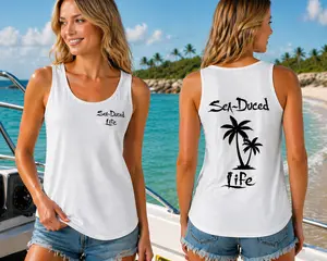Sea~Duced Life Women's Beach Tank Top | Coastal Palm Tree Graphic Tank | Summer Vacation Beachwear
