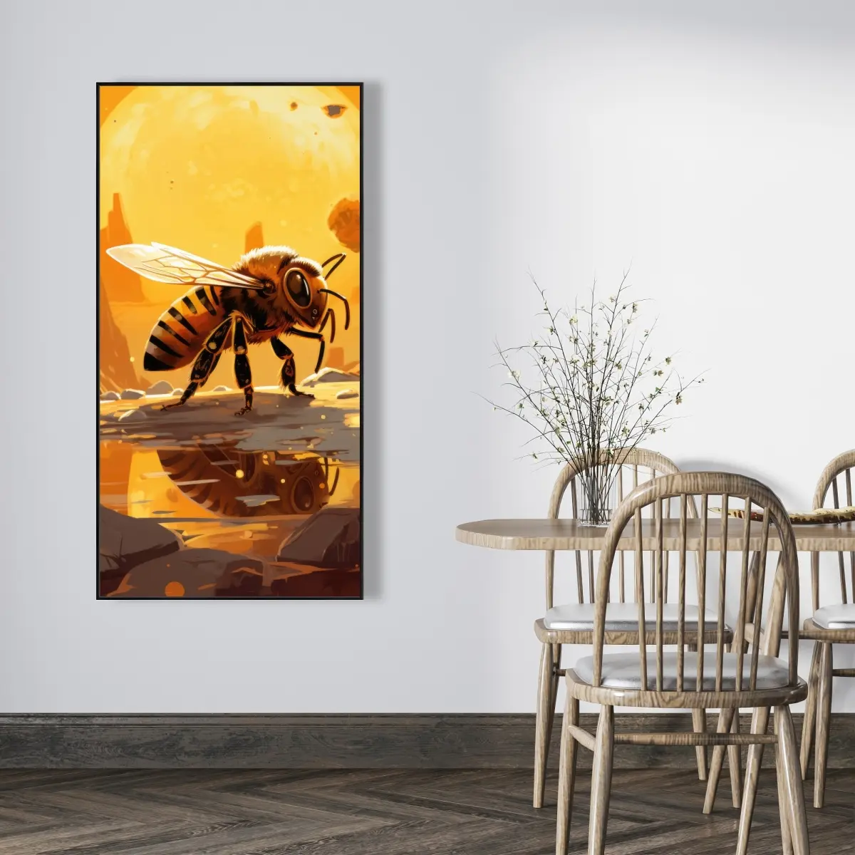 212 MAIN Brown-Framed Bee World Wall Artwork, 24x48 in., Floral Decor Inspo Home Wall Decor, Stylish Room Accent, Ideal Gift (Home Supplies, Posters & Prints), Wall Decorations