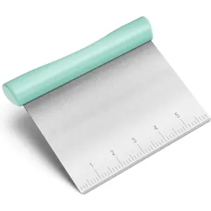 304 Stainless Steel Bench Scraper with Measurement Marks, Dishwasher Safe, Dough Cutter for Pizza, Bread and Cookie Dough Vegetable Chopper, Baking Supplies, Mint Green