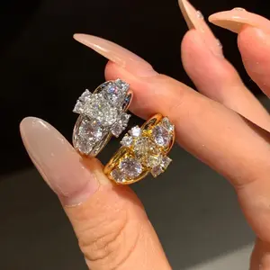 Rich Old Money Style French Heavy Industry Sparkling Wide-brimmed Dove Egg Ring Fashionable Light Luxury Cross Diamond Ring