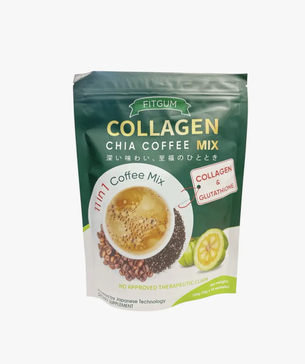 FITGUM 20X Collagen Chia Coffee - 11 in 1 Coffee Mix with Premium Collagen  & Glutathione 10 Sachets x 12g Beverage Collagen Colagen Seed