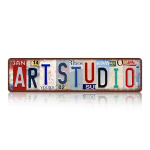 4x16 Inch 2D Flat Aluminum (Aluminium) Art Studio Retro License Plate, Long Metal Sign for Vintage Artist Workshop Wall Decor