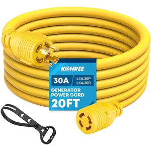 30 Amp Generator Extension Cord 4 Prong 20FT, Nema L14-30P/L14-30R Generator Cord, 125/250V 7500W 10 Gauge Heavy Duty Generator Power Locking Cord for Manual Transfer Switch, Power Outage 20FT