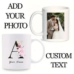 2026  1 Personalized Floral Letter Coffee Mug, 11oz Ceramic Cup with Custom Name, Elegant Pink Flower Design, Perfect Gift for Mom, Grandma, Sister, Friend, Anniversary, Birthday, or Party Accessory