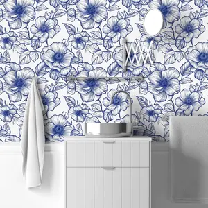 Flower Pattern Wallpaper, Self-adhesive Waterproof Wall Sticker, Decorative Wall Paper Peel and Stick Wallpaper Designs for Home Living Room Bedroom Kitchen