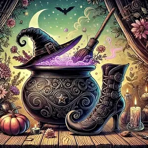 5D Full Drill Witch's Cauldron & Halloween Magic Diamond Painting Kit - Enchanting Fantasy & Spooky Art | DIY Gift for Halloween, Birthday & Home Decor | Perfect Wall Art for Living Rooms, Entryways & Cozy Spaces