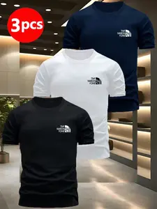Men's Slim Fit Crewneck T-Shirt Set, Minimalist Fashion Design, Summer Wear, Comfortable Daily Choice, 3 Piece Pack