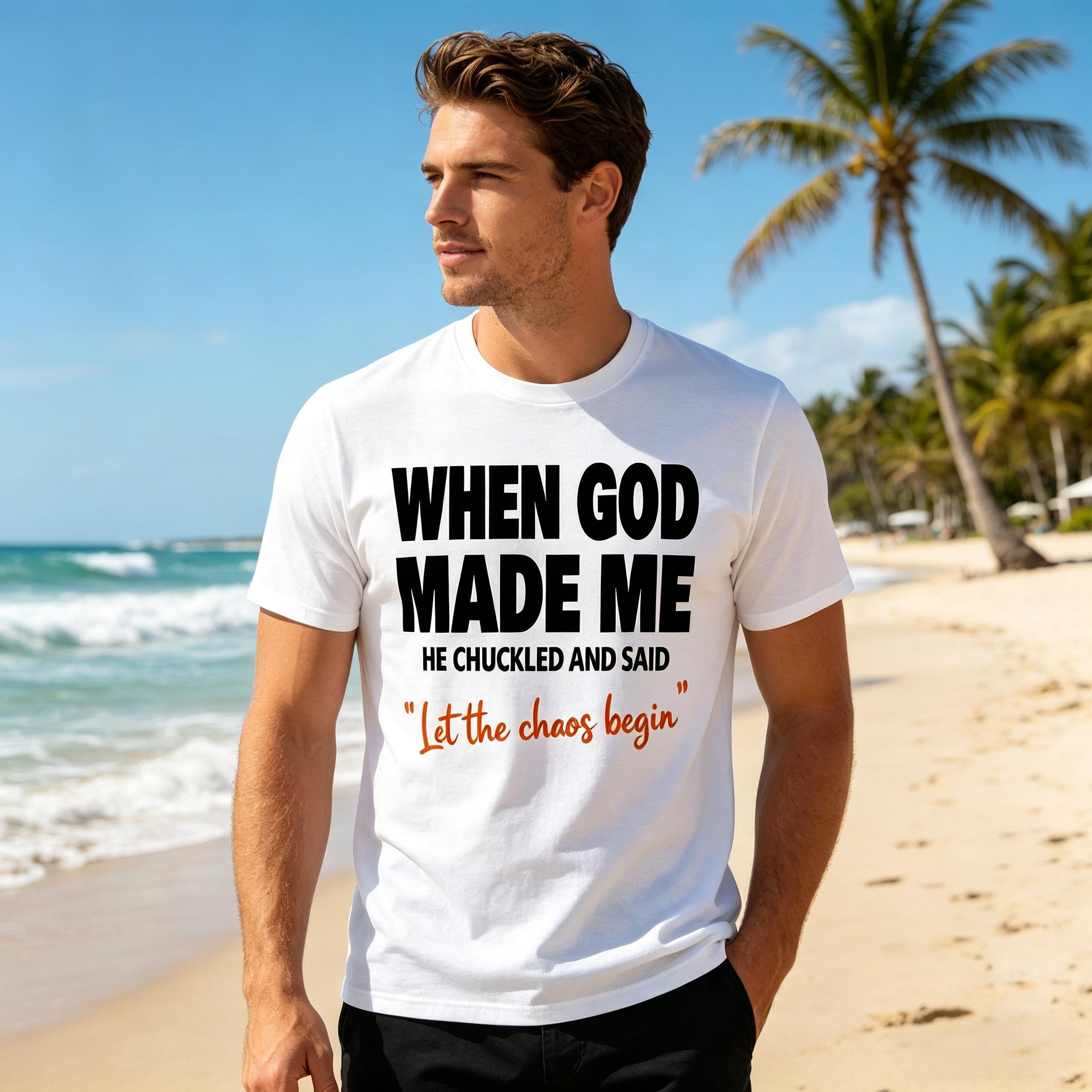 100% Cotton When God Made Me He Chuckled T Shirt, Funny Christian Golf Graphic Tee, Inspirational Faith Apparel, Spiritual Streetwear Top, Perfect Gift for Men and Women