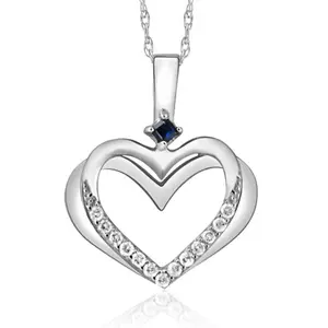 Diamond Sapphire Heart Pendant Yellow White or Rose Gold Designer Veronica Wu