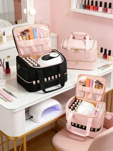 Double Layer Makeup Bag, Cosmetics Bag, Large Capacity Cosmetic Storage Bag with Shoulder Strap, Zipper Makeup Organizer Pouch, Versatile Storage Bag for Travel, Travel Cosmetic Bags, Travel Beauty Bag, Travel Essentials