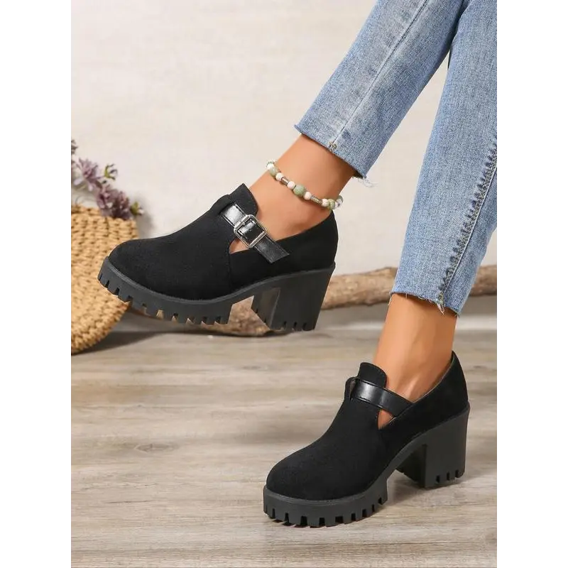 Women's Mary Jane Pumps - Round Toe, Sturdy Heels, Chunky Platform, Stylish Solid Color, Synthetic Fiber Textile Comfort Footwear for Students & Daily Wear