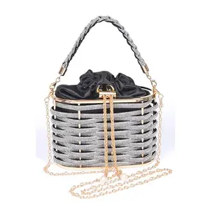 Weaved Rhinestone Basket Box Clutch