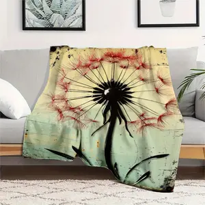 1 Piece Carved Dandelion Country Vintage Print Pattern Breathable Comfortable Flannel Blanket, Designed for Keeping Warm in Rainy Days or Cold Nights, Holiday Decoration Summer Decoration