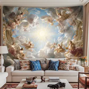 Sun Angel Tapestry Divine Light Backdrop Fantasy Theme Wall Hanging Photography Background Spiritual Decor for Living Room Bedroom Indoor Outdoor Home Decoration
