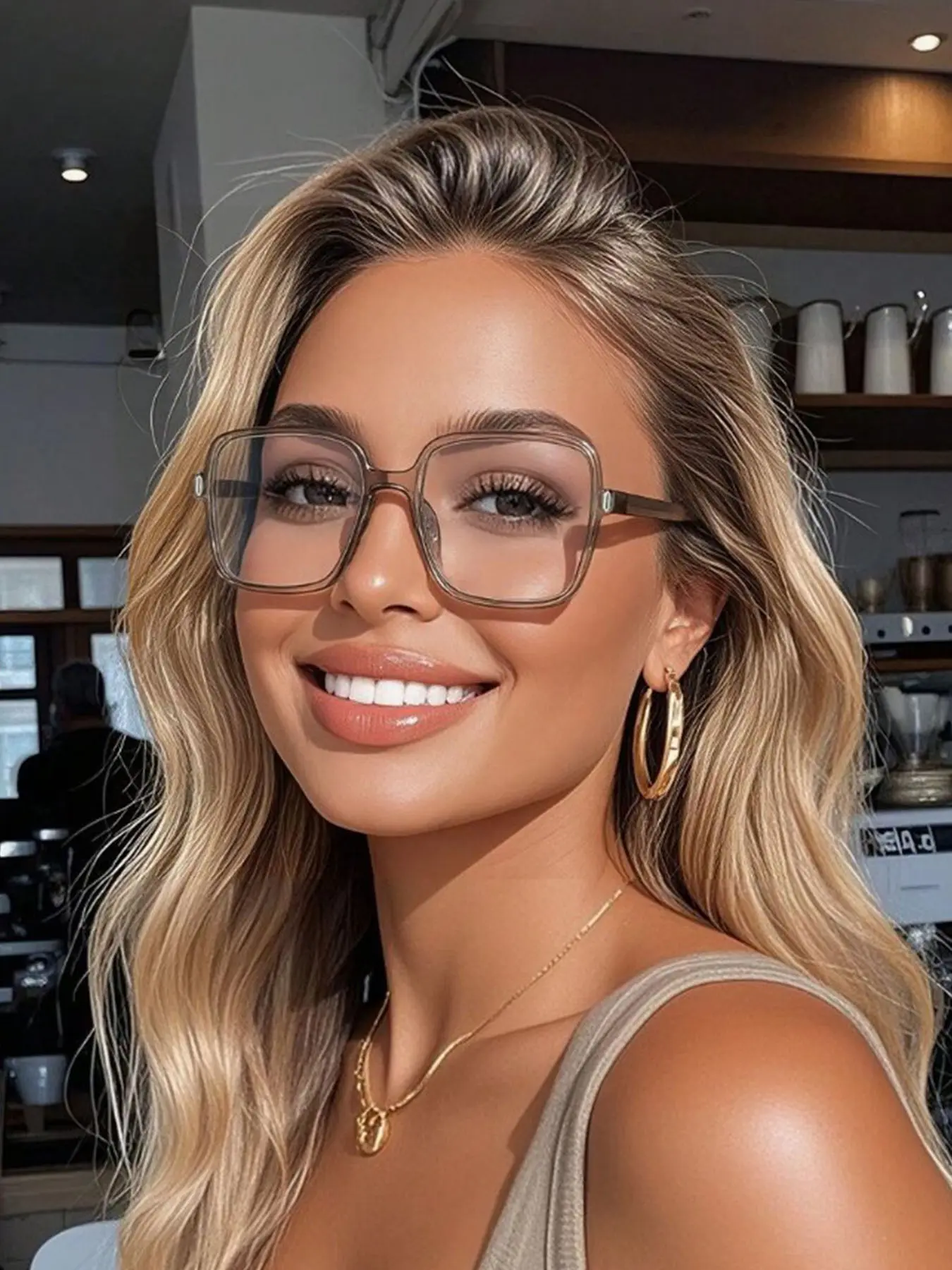 Elegant Round Face Large Frame Glasses for Women, Modern Casual Transparent Eyewear, Office Reading Daily Wear Accessories, Transparent Lens Glasses, Casual Stylish Glasses