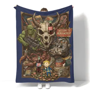 Fallout Themed Flannel Blanket with Retro Game Monster Deathclaw & Super Mutant Radscorpion Design for Sofa Bed Office & Outdoor Use Perfect Gift for Fans