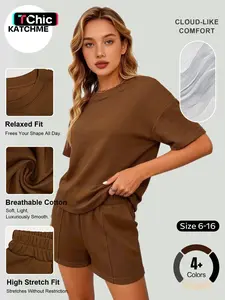 New Summer Spring Round Neck Loose Short Sleeve Two-Piece Set, Womenswear Casual Plain Suit, Regular Length, Comfortable and Stylish