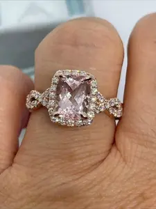 Princess Synthetic Cubic Zirconia Engagement Ring Luxurious Copper Band, Four-Prong Halo Setting, Symbolizing High-Quality Commitment and Sophisticated Style, Ideal for Weddings, Anniversaries, and Valentine'S Day, Special Occasion Ring