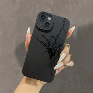 Black Spider Graphic Phone Case for iPhone 16 Pro X XS MAX 11 12 13 14 15 Plus Series Case Silicone Back Cover  Smartphone Accessories Shockproof Anti-slip Soft TPU Phone Protective Cover Matte Magnetic casetify luxury  phone case  iphone chr