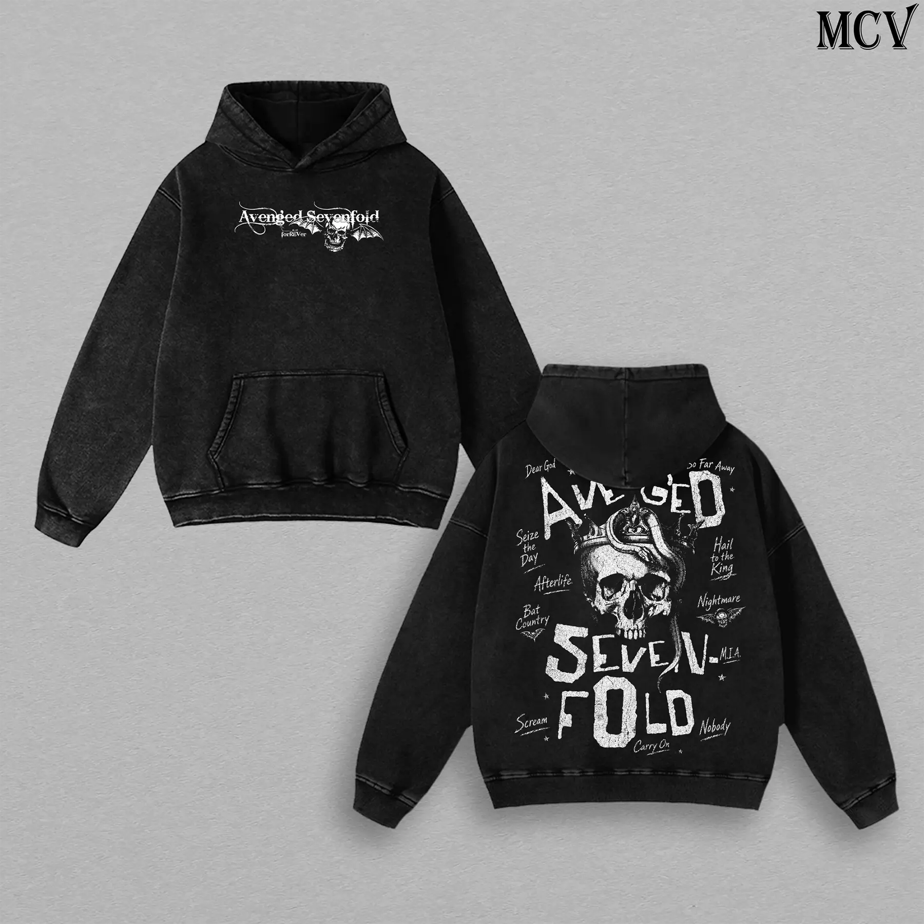 Avenged Sevenfold Hoodie Washed – A7X Dear God Afterlife Hail To The King Nightmare Bat Country Vintage Heavy Cotton Unisex Oversize Metalcore Hard Rock Graphic, Avenged Sevenfold T-Shirt & Sweatshirt Y2K Streetwear Concert Tour Fan Merch Collector Top