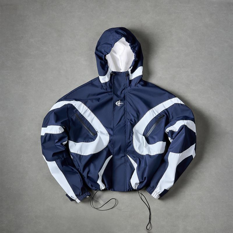 Men's Baseball Jacket High Street Patchwork Print Windproof Coat Fashion College Style Long Sleeve Outerwear for All Seasons Multi-Pocket Hooded Zipper Closure Stylish Menswear