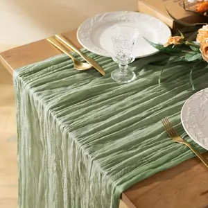 Elegant Pleated Gauze Table Runner - Rustic Boho Vintage Transparent Style Machine-Made Polyester in Teal & Green for Halloween Christmas Weddings Bridal Showers Birthdays Anniversaries Versatile Party Event Decor Reception Dining Tables Durable Lightweig
