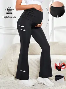 New Spring Summer Women's Casual Pure Color Flared Yoga Pants, Fashion Pregnant Sport Long Pants, High Waist Support Abdomen, Pregnancy Clothes, Maternity Clothing