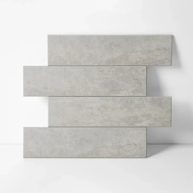 COLAMO Silver Gray Mist Concrete Elongated Subway Backsplash Tiles - 10pc Stone Composite Peel & Stick Panels, 9.84in x9.76in x0.16in, Waterproof, Tight Seams, Easy Install for Kitchen Vanity Home Improvement, Indoor Use