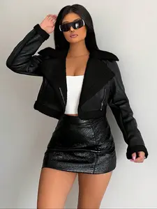 Women's Thick Fleece Lined Jacket, Casual Cool Style Outerwear Coat, Warm Winter Fashion Apparel for Ladies, Comfortable Daily Wear, Biker Jackets